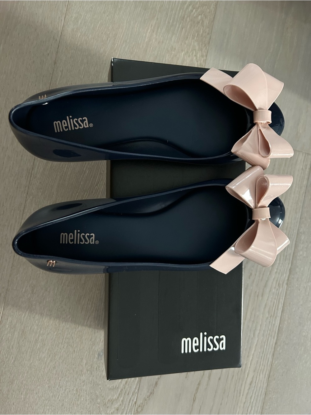Melissa Navy Jelly Flats with Blush Bow